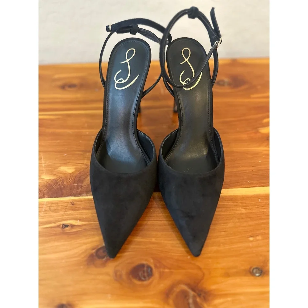Sam Edelman Black Suede Pointed Toe‎ Ankle Strap d'Orsay Stiletto Pumps Heels